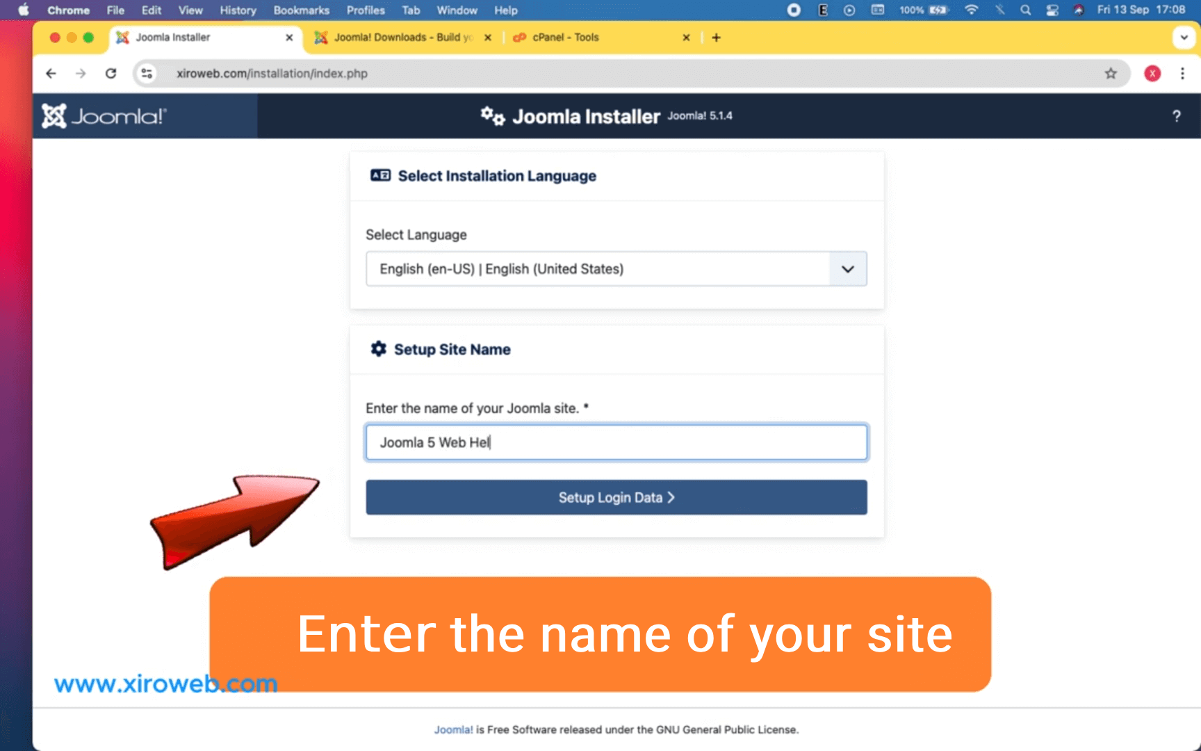 Enter your site name install Joomla 5