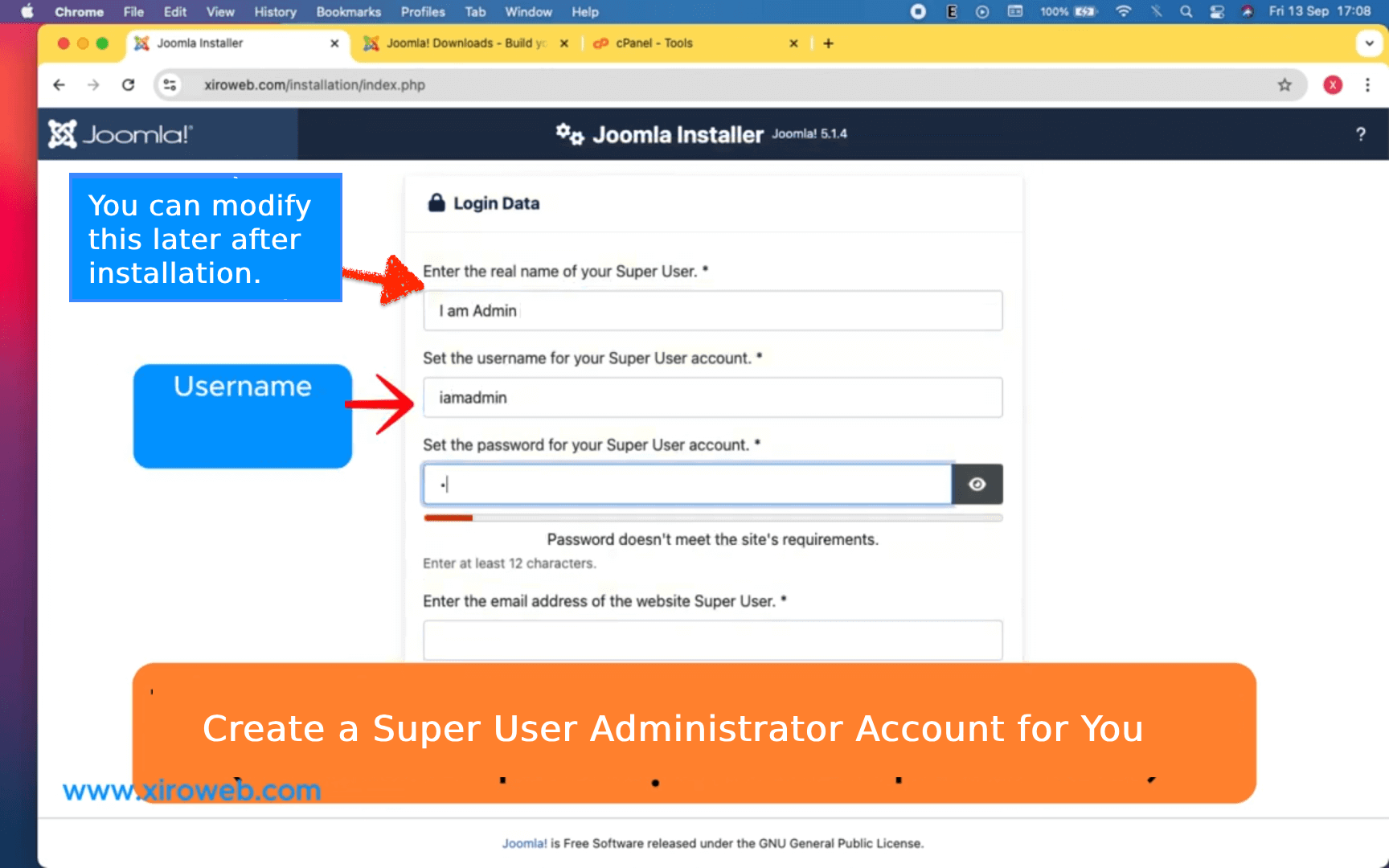 Create Super User install Joomla 5