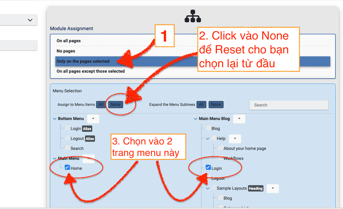 Chọn từng menu cho module