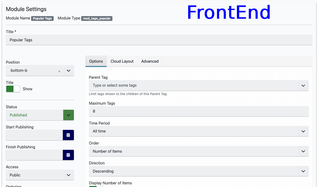 Module setting Joomla on FrontEnd